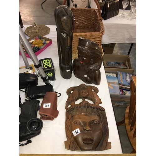 282 - 2 carved African busts and wall mask