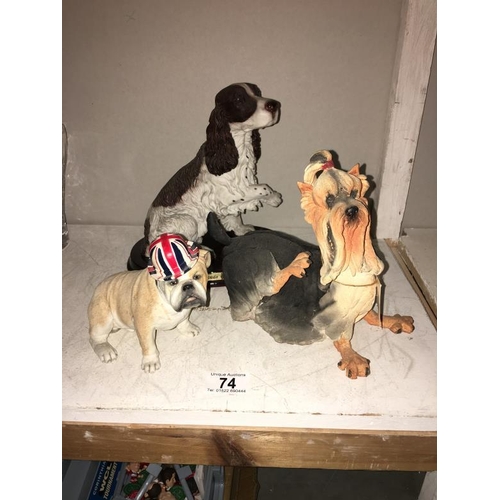 74 - A Breed Apart sculpture of a Yorkshire Terrier, a Border Collie & a British Bull Dog