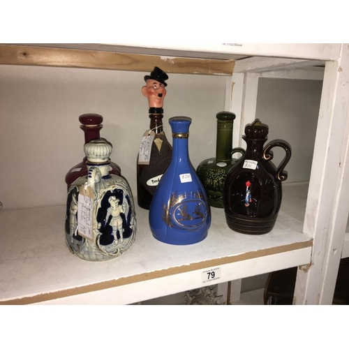 79 - 5 ceramic & 1 glass decanter including 2 musical