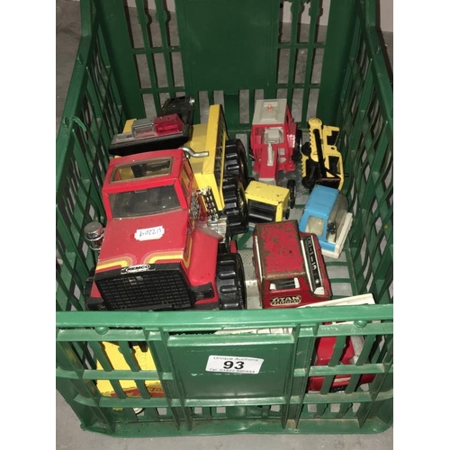 93 - A box of pressed steel tin plate Tonka toys etc.