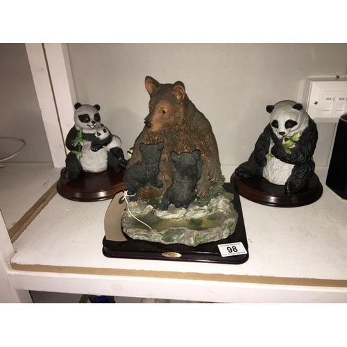 98 - 2 giant panda figures & brown bear with cubs