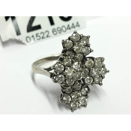 1215 - An 18ct 4 petal 1.5 carat plus Art deco white gold diamond ring, size X