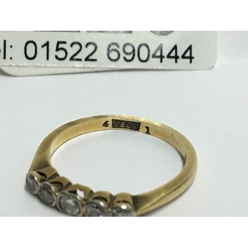 1220 - An 18ct yellow gold five stone diamond bar ring, size Q