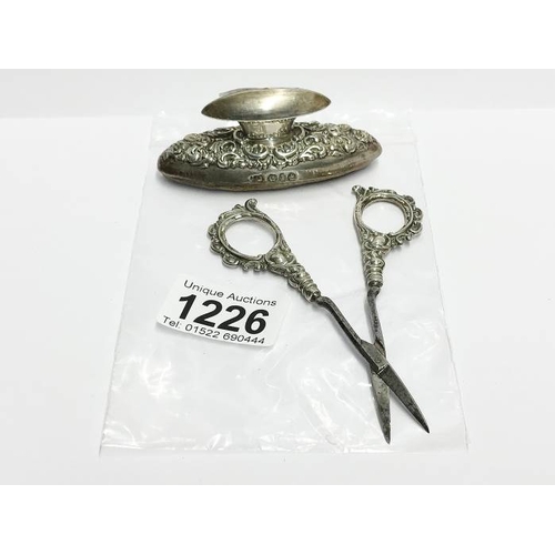 1226 - A pair of HM silver scissors and nail buffer