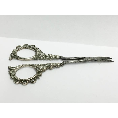 1226 - A pair of HM silver scissors and nail buffer