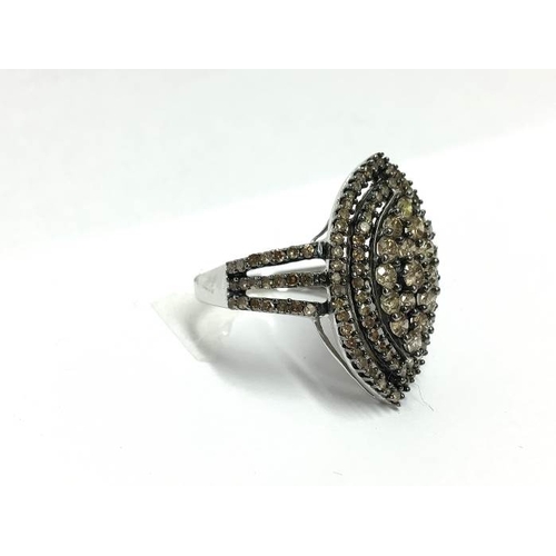 1249 - A Marquis shaped yellow gold diamond ring, size T