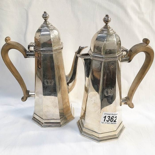 1362 - A 2 piece silver cafe' au lait set by S Garrard, London 1931