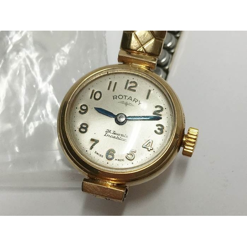 1374 - A Rotary 21 jewel ladies wrist watch on a rolled gold bracelet