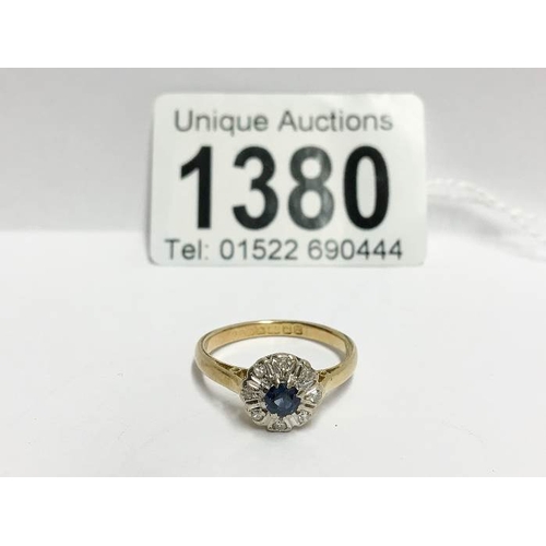 1380 - A diamond and sapphire cluster ring in 18ct gold dated Birmingham 1965, size N