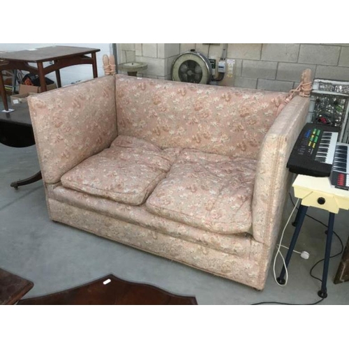 11 - A pink upholstered drop end settee