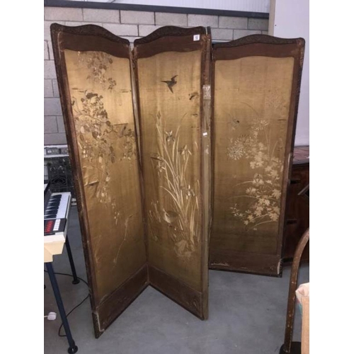 13 - A late Victorian 3 fold screen with oriental covering a/f