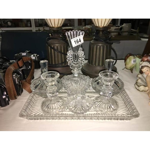 164 - A cut glass trinket set with ornate perfume bottle