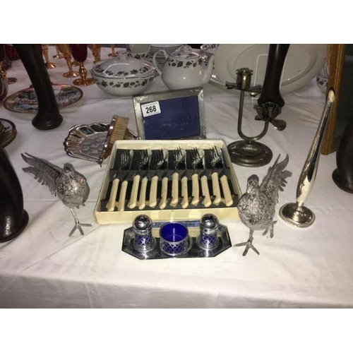 268 - A quantity of silverplate including cutlery, pheasants, tray etc