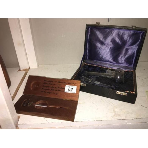 62 - A cased smoking set and cased champagne thermometer