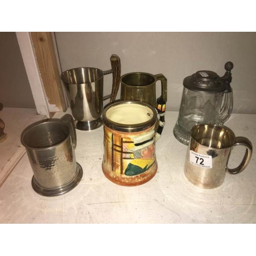 72 - A silber plated tankard and 5 others