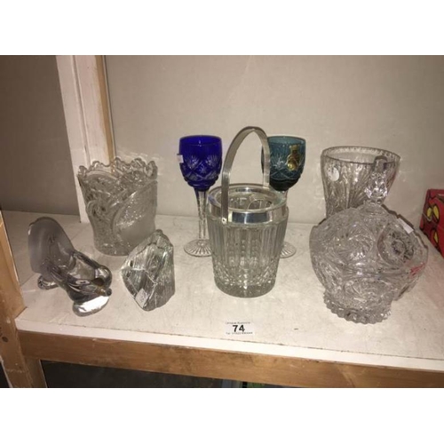 74 - A collection of glassware including ice buckets, paperweights etv