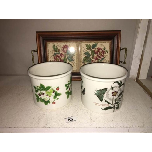 80 - 2 Portmeirion planters and a tiled serving plate