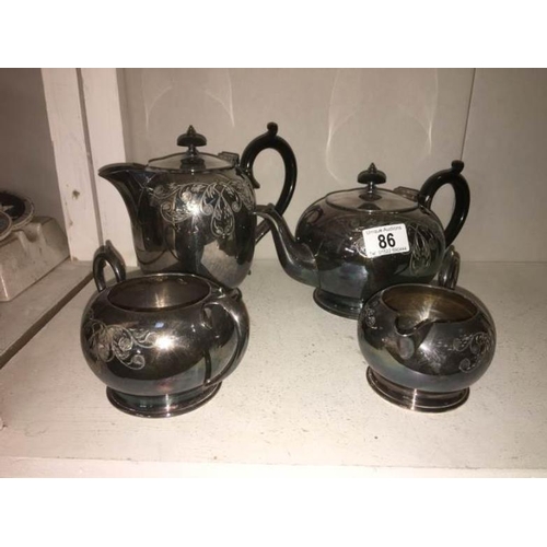 86 - A 4 piece silver plated tea set