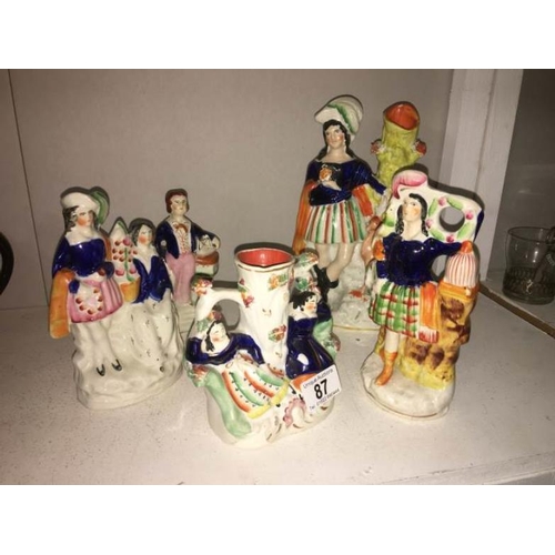 87 - 5 Victorian Staffordshire figures