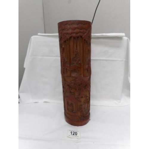 120 - A good quality Japanese carved bamboo brush pot