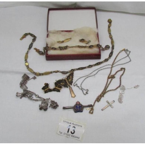 13 - A mixed lot of gold and silver together with a mid 20th century Korean necklace and bracelet set