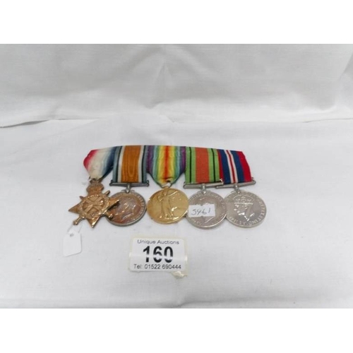 160 - 3 WW1 medals attributed to GNR G T Parry RN and 2 WW2 medals