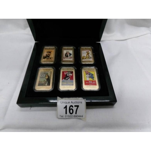 167 - A cased set of WW1 commemorative poster coins