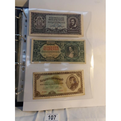 107 - An album of approximately 20 uncirculated and high quality bank notes