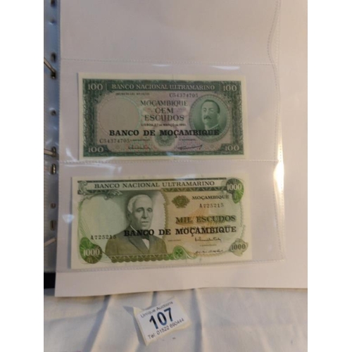 107 - An album of approximately 20 uncirculated and high quality bank notes