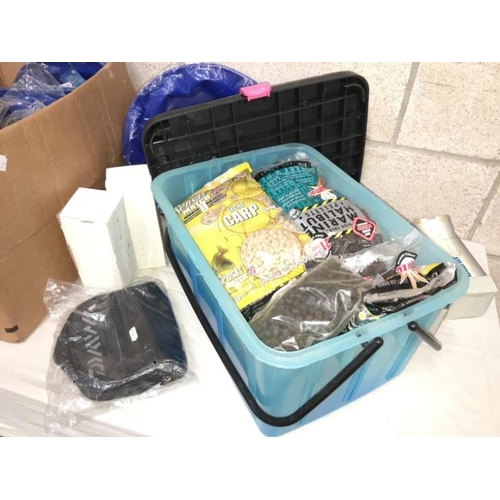 305 - A large quantity of fishing tackle including bait, bait bowls, reel cases etc