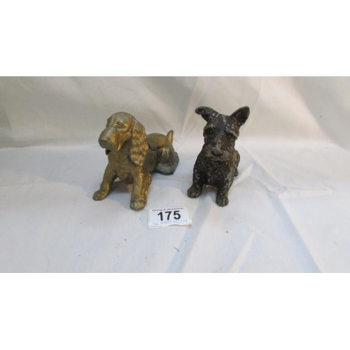 175 - 2 Austrian cold painted dog shaped ashtrays being a spaniel and a terrier