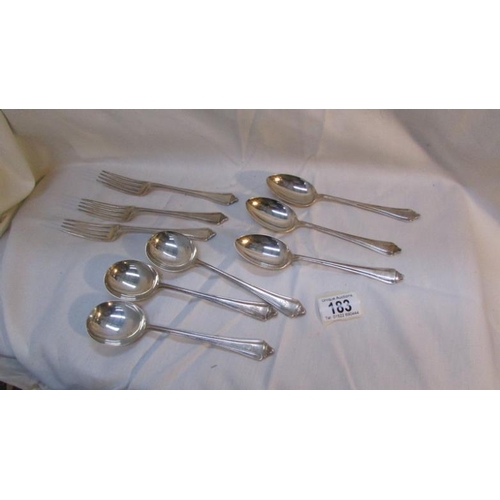 183 - 3 silver forks, 3 silver dessert spoons and 3 silver soup spoons