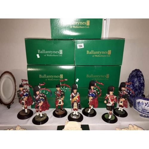 194 - 7 boxed Scottish Piper regimental figures