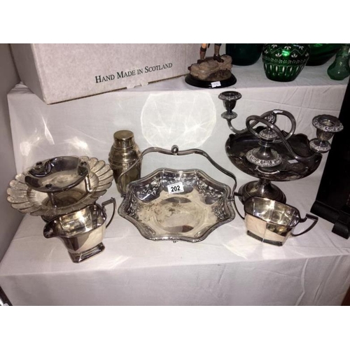 202 - A mixed lot of silver plate including comport, dishes etc