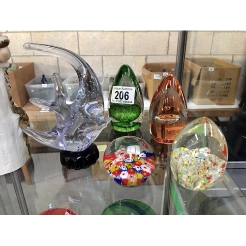 206 - 5 glass paperweights