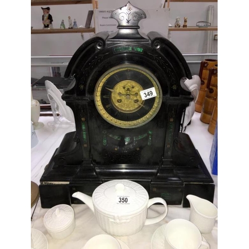 349 - A large black slate clock