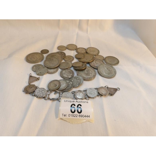 66 - A quantity of pre 1947 British silver coins, approx. 212g