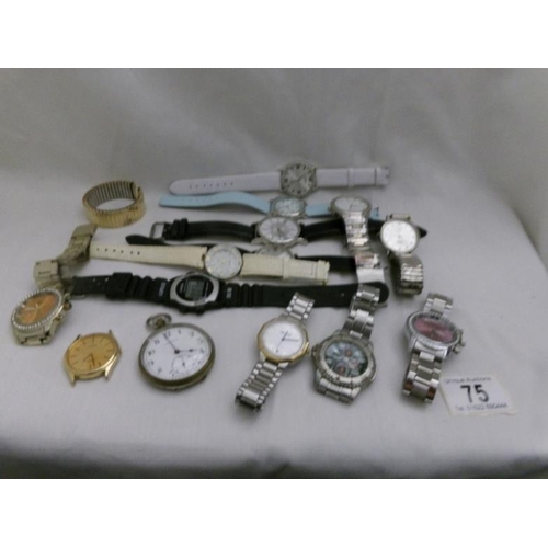 75 - A large quantity of gent's wrist watches and a pocket watch