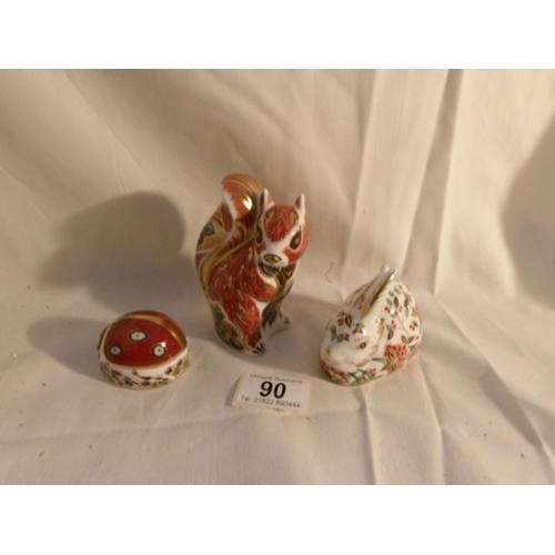 90 - 3 Royal Crown Derby figures being Squirrel, Rabbit and Ladybird