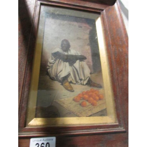 360 - An oak framed and glazed watercolour study of a fruit seller, signed Floreg 1905