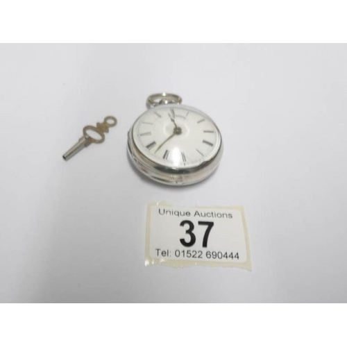 37 - A silver verge fusee William Arnes pocket watch, (dial a/f)