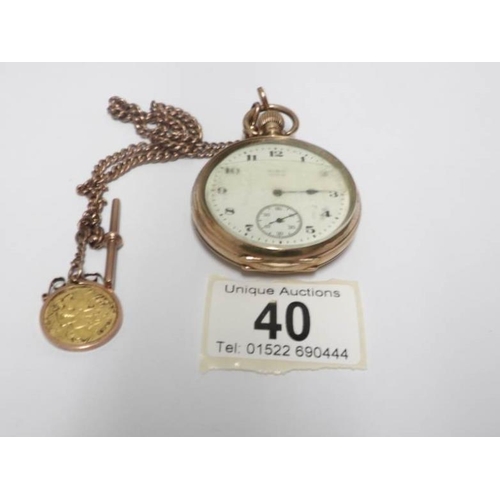 40 - A gent's 9ctg gold pocket watch marked Elgin USA, H M Birmingham 1922/23, on gold chain and with 190... 