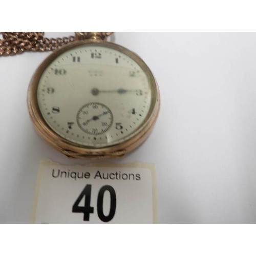 40 - A gent's 9ctg gold pocket watch marked Elgin USA, H M Birmingham 1922/23, on gold chain and with 190... 