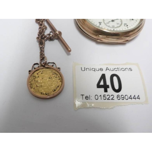 40 - A gent's 9ctg gold pocket watch marked Elgin USA, H M Birmingham 1922/23, on gold chain and with 190... 