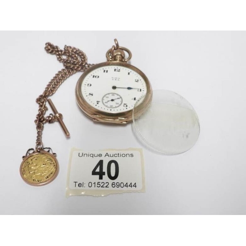 40 - A gent's 9ctg gold pocket watch marked Elgin USA, H M Birmingham 1922/23, on gold chain and with 190... 