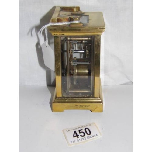 450 - A brass carriage clock