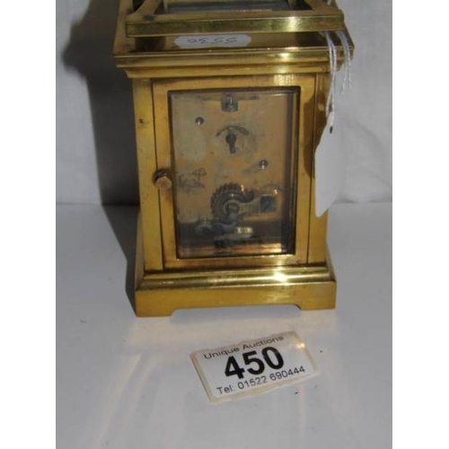 450 - A brass carriage clock