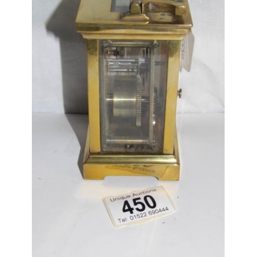 450 - A brass carriage clock