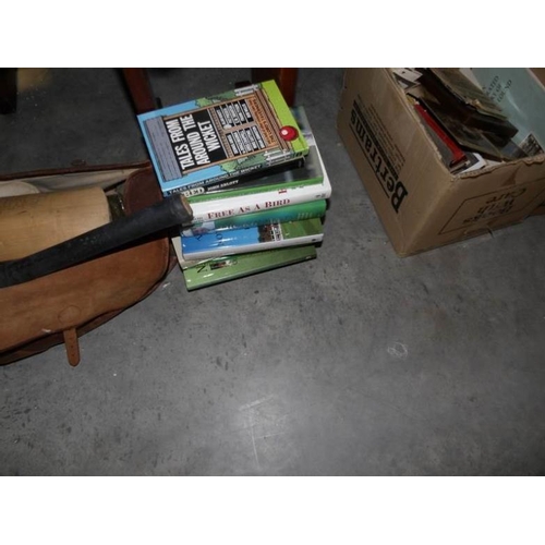 503 - A good lot of cricket equipment including bats, a quantity of cricket books and 2 boxes of other cri... 