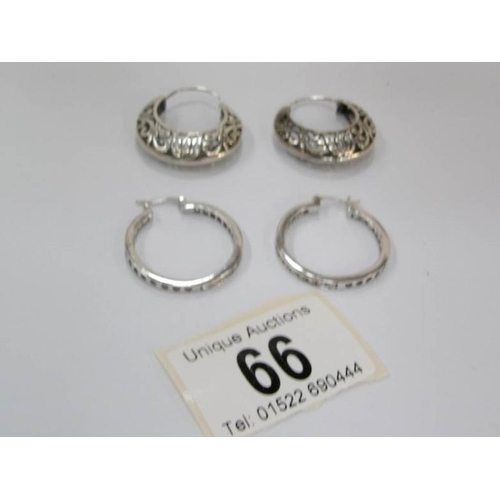 66 - 2 pairs of silver earrings, (one set with white stones)